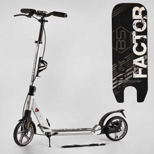 Самокат алюмінієвий "Best Scooter Factor" (ручне дискове гальмо, діаметр PU коліс - 200мм, 2 амортизатори, підсклянник)  мініатюра фото 1