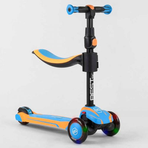 Самокат триколісний "Best Scooter" (з сидінням, алюмінієве кермо, 3 колеса PU зі світлом, d = 12 см)  мініатюра фото 1