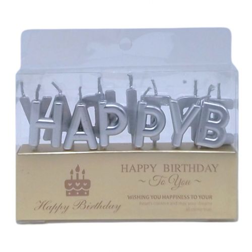 Свічки для торта "Happy Birthday" срібло мініатюра фото 1 Свічки для торта "Happy Birthday" срібло мініатюра фото 1