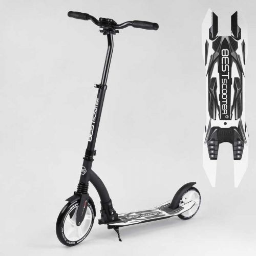 Самокат двоколісний Best Scooter 75343 колеса PU - переднє 23 см, заднє - 20 см, 1 амортизатор, широкий руль, зажим руля, в коробці  мініатюра фото 1