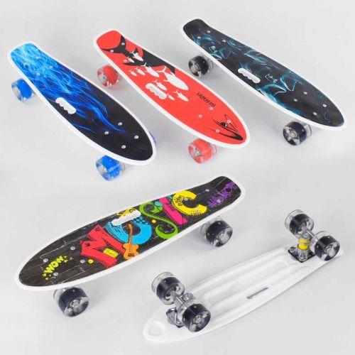 Скейт, Пенні борд "Best Board" МІКС ВИДІВ, (дека з ручкою, підшипники ABEC-7, колеса світяться PU d = 6см)  мініатюра фото 1
