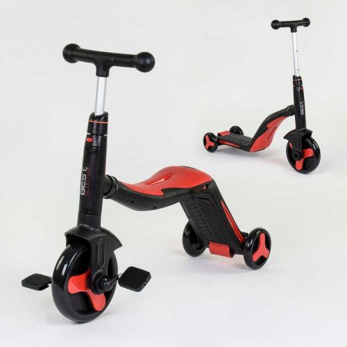 Самокат 3в1 (1) Best Scooter, самокат-велобіг-велосипед, ЧЕРВОНИЙ, світло, 8 мелодій, колеса PU, переднє колесо d = 20см, задні d = 11см  мініатюра фото 1