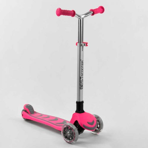 Самокат трехколесный Y-00211 (4) Best Scooter, РОЗОВЫЙ, складной алюминиевый руль, 4 колеса PU со светом, d=12 см  мініатюра фото 1