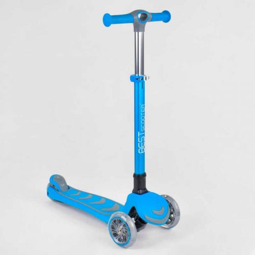 Самокат трехколесный 38603 (4) Best Scooter, ГОЛУБОЙ, складной алюминиевый руль, 4 колеса PU со светом, d=12 см  мініатюра фото 1
