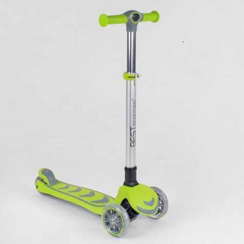 Самокат трехколесный 46987 (4) Best Scooter, САЛАТОВЫЙ, складной алюминиевый руль, 4 колеса PU со светом, d=12 см  мініатюра фото 1