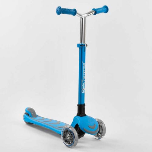 Самокат трехколесный Y-00180 (4) Best Scooter, ГОЛУБОЙ, складной алюминиевый руль, 4 колеса PU со светом, d=12 см  мініатюра фото 1