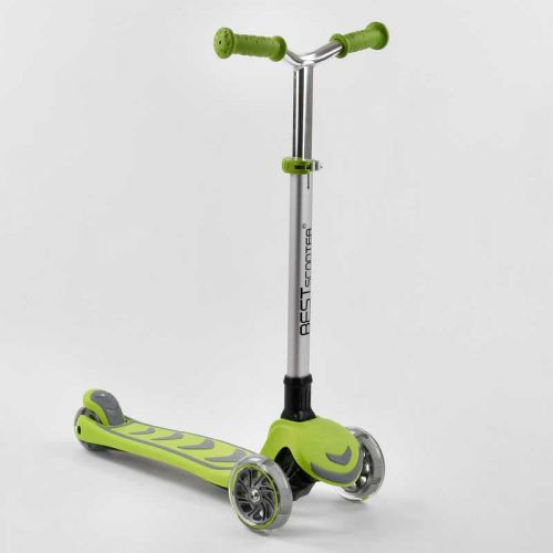 Самокат трехколесный Y-00436 (4) Best Scooter, САЛАТОВЫЙ, складной алюминиевый руль, 4 колеса PU со светом, d=12 см  мініатюра фото 1