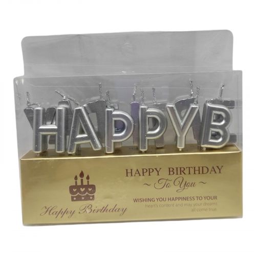 Свечи для торта буквы "Happy Birthday" (серебро)  мініатюра фото 1
