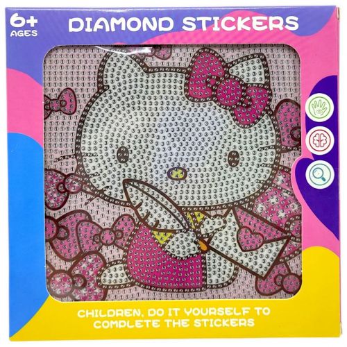 Алмазна мозаїка "Аніме.  Санріо - Хелоу Кітті / Sanrio - Hello Kitty", клей, стилус, розмір 17,3×17,3 см, з рамкою, в коробці  мініатюра фото 1