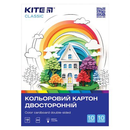 Картон кольор.  двостор.  (10арк/10кол), А4 Kite Classic  мініатюра фото 1