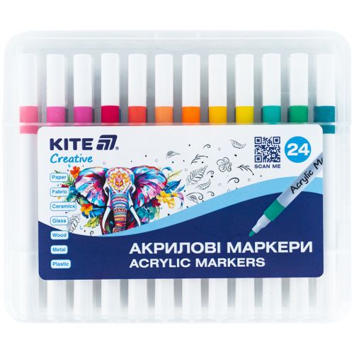 Маркери акрилові, набір 24шт, Kite Creative  мініатюра фото 1