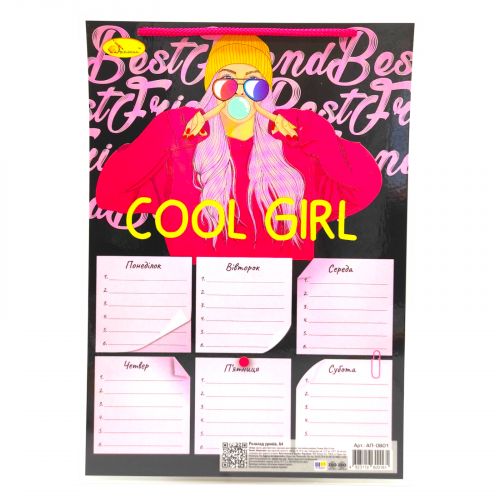 Розклад уроків (бланк), формат А4, Cool girl  мініатюра фото 1