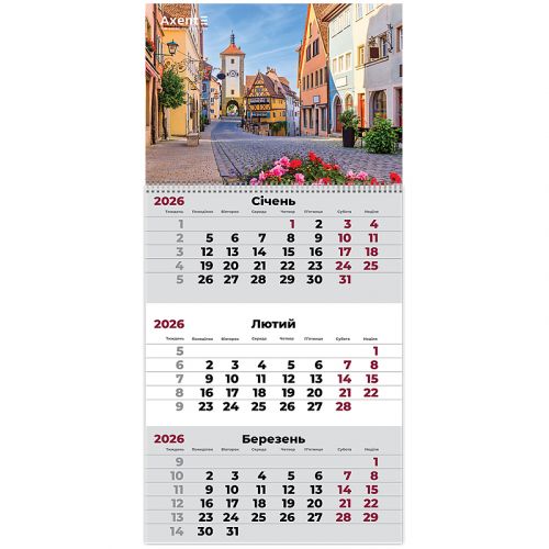 Календар настінний квартальний 2026 р. ,1 пр.  Romantic 2  мініатюра фото 1