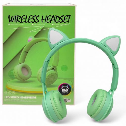 Наушники беспроводные, подсветка, Bluetooth, (САЛАТОВЫЕ) мініатюра фото 1 Наушники беспроводные, подсветка, Bluetooth, (САЛАТОВЫЕ) мініатюра фото 1