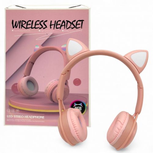Навушники бездротові, підсвічування, Bluetooth, (РОЖЕВІ)  мініатюра фото 1