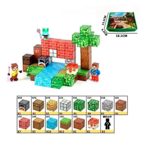 Конструктор магнитный "Майнкрафт/Minecraft" 56 элементов, фигурки героев, в коробке  мініатюра фото 1