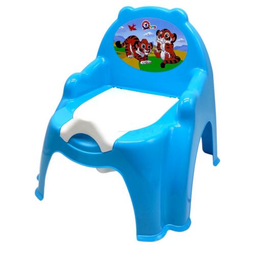 Горщик дитячий з кришкою,(БЛАКИТНИЙ) З ТИГРИКАМИ  мініатюра фото 1