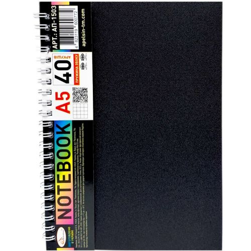 Блокнот А5, 40 арк. , пластик, пружина збоку (мікс кольорів)  мініатюра фото 1