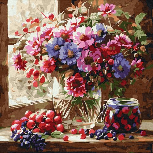 Картина по номерах "Букет і фрукти" 40х40 см  мініатюра фото 1