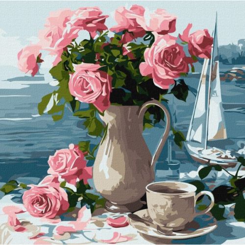 Картина за номерами "Ранкові троянди" 40x40 см  мініатюра фото 1