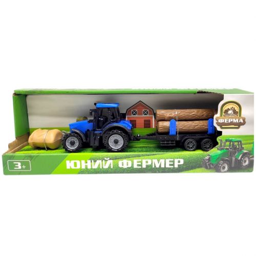 ТРАКТОР З ДРОВАМИ НА ПРИЧЕПІ (СИНІЙ)  мініатюра фото 1