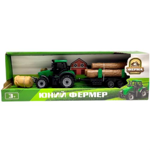 ТРАКТОР З ДРОВАМИ НА ПРИЧЕПІ (ЗЕЛЕНИЙ)  мініатюра фото 1