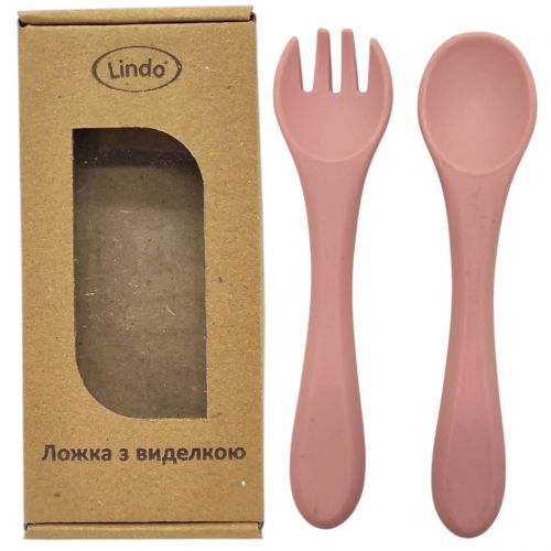 Набір "Ложка+виделка", силікон (рожевий)  мініатюра фото 1