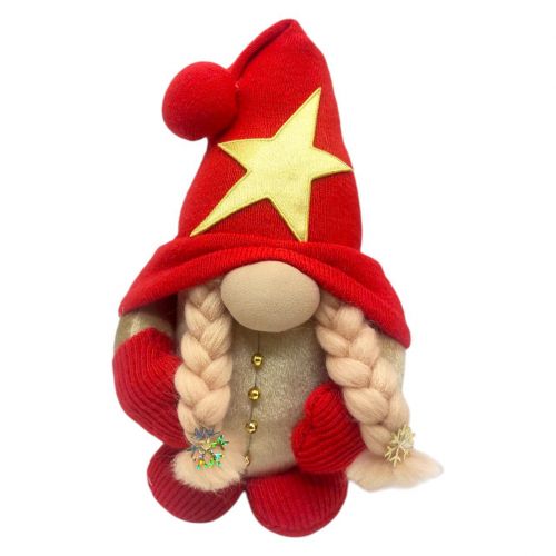Мʼяка іграшка "Скандинавский гном", Hand Made (висота 26 см), дівчинка (ЧЕРВОНИЙ)  мініатюра фото 1