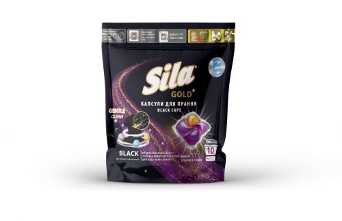 Засіб для прання в капсулах "Sila" (10шт*19г) GOLD BLACK з zip-замком  мініатюра фото 1
