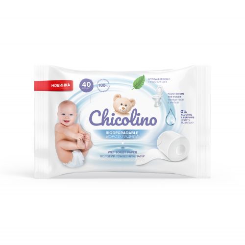 Chicolino, Туалетний папір вологий для дітей та дорослих, біорозкладний (40 шт)  мініатюра фото 1