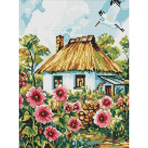 Алмазна мозаїка "Мальви біля хати" 30x40см мініатюра фото 1 Алмазна мозаїка "Мальви біля хати" 30x40см мініатюра фото 1