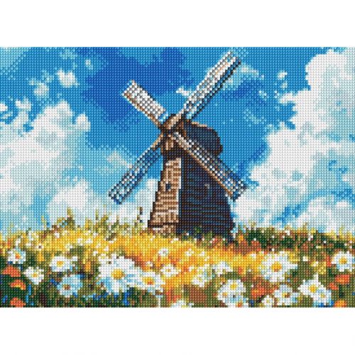 Алмазна мозаїка "Млин посеред поля" 30x40см мініатюра фото 1 Алмазна мозаїка "Млин посеред поля" 30x40см мініатюра фото 1