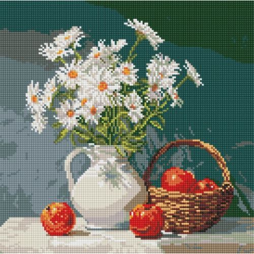 Алмазна мозаїка "Букет ромашок з яблуками" 40x40см мініатюра фото 1 Алмазна мозаїка "Букет ромашок з яблуками" 40x40см мініатюра фото 1