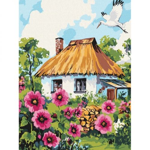 Картина за номерами "Мальви біля хати" 30x40 см  мініатюра фото 1