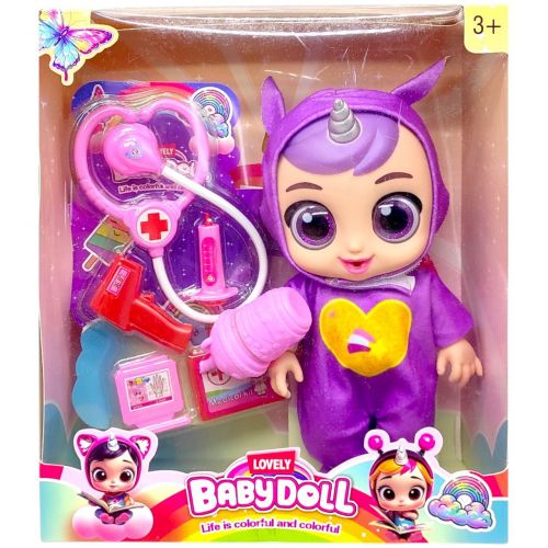 Лялька гумова "Cry Baby" висота 25 см (говорить, сміється, плаче, знімний одяг, рухливі кінцівки, пляшечка, пустушка, аксесуари) ФІОЛЕТОВА  мініатюра фото 1