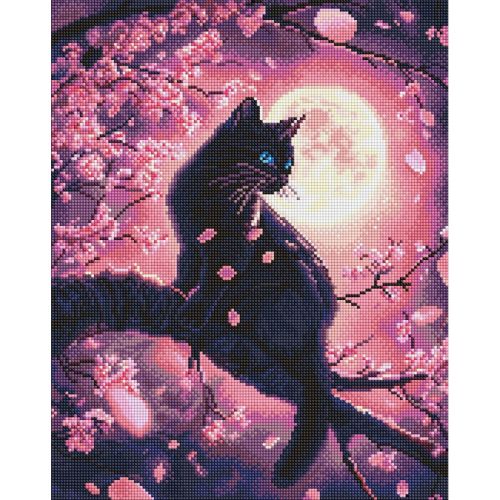 Алмазна мозаїка "Чарівний кіт серед сакури" 40х50 см  мініатюра фото 1