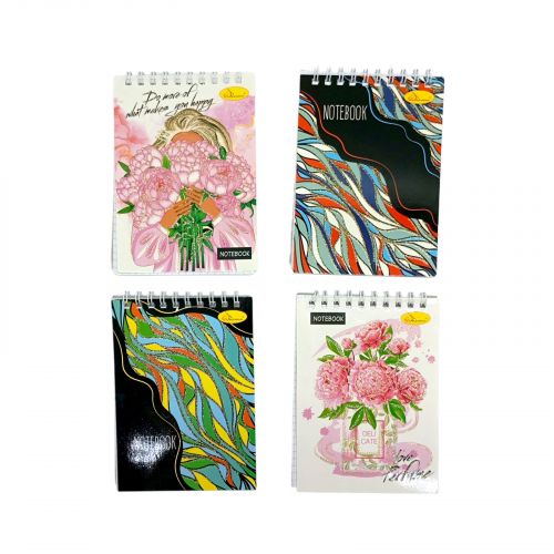 Блокнот з глітером А6, 80 арк. , пружина зверху, мікс видів  мініатюра фото 1