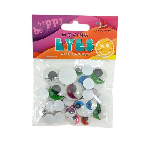 Рухомі очі в наборі, круглі з віями,35шт. , 20мм*10шт кольорові,12мм*25шт чорні  мініатюра фото 1