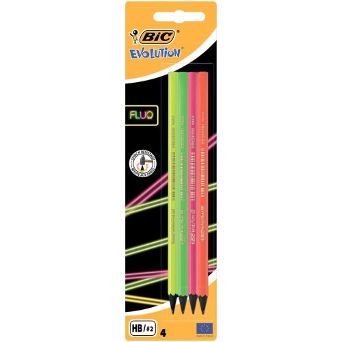 Набір олівців чорнографітних BIC Evolution Fluo HB, 4 шт.  з гумкою  мініатюра фото 1