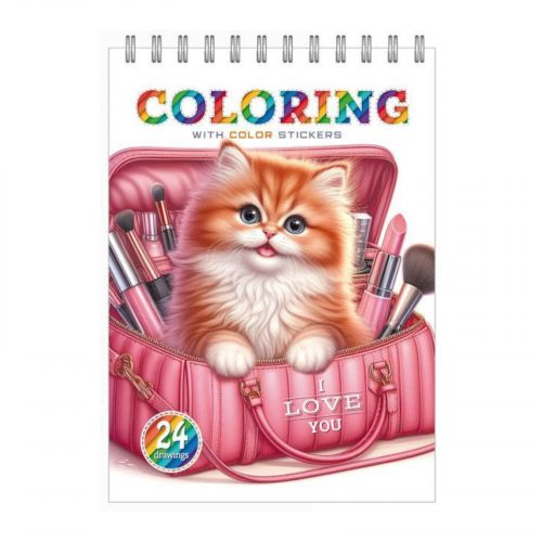 Розмальовка з наліпками 12 аркушів Спіраль (КОТИК)  мініатюра фото 1