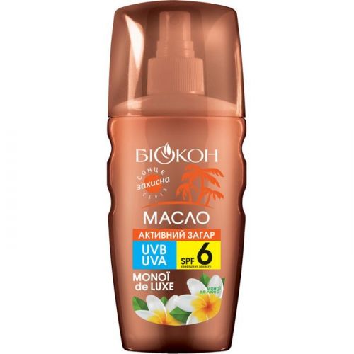 Биокон Масло Активный загар Моной де люкс SPF-6, 160мл  мініатюра фото 1 Биокон Масло Активный загар Моной де люкс SPF-6, 160мл  мініатюра фото 1