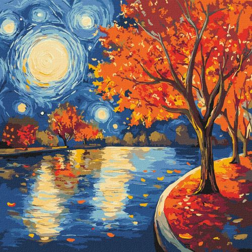 Картина за номерами "Осіння ніч" 40х40см  мініатюра фото 1