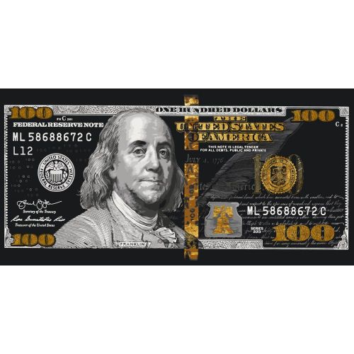 Уцінка.  Картина по номерах з фарбами металік  "Долар (100 доларів)" 40х80 см - Пошкоджено полотно  мініатюра фото 1