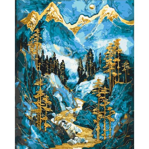 Уцінка. Картина по номерах з фарбами металік "Засніжені гори" 40х50 см - Пошкоджено полотно фото