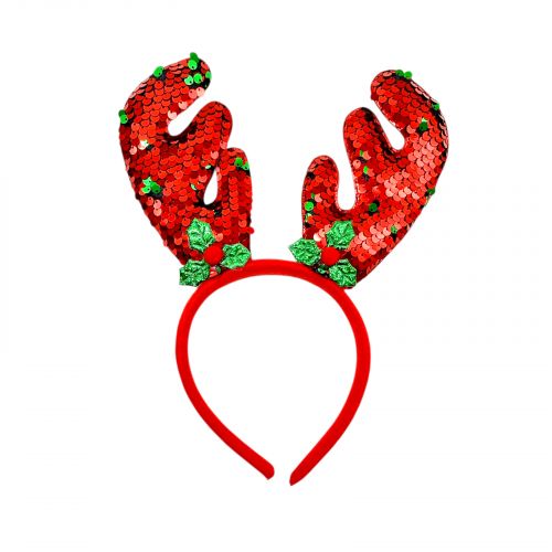 Обруч оленячі ріжки з паєтками 25 см  мініатюра фото 1