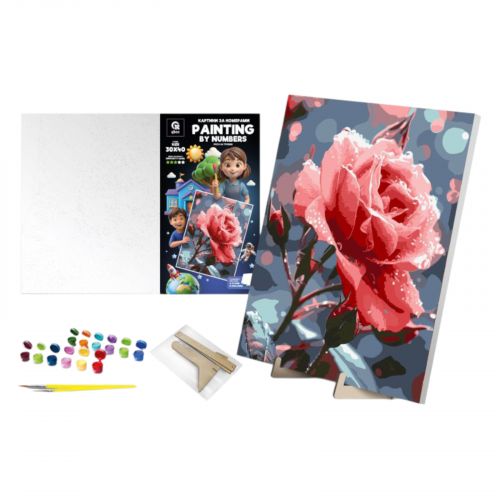 Набір для розпису по номерах 30х40 см "Роса на троянді" з деревʼяною підставкою  мініатюра фото 1