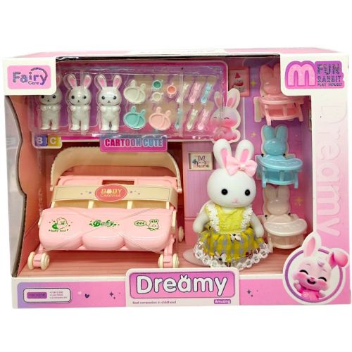 Набір меблів з тваринкою (флоксова фігурка, 3 маленьких фігурки, візочок, аксесуари)  мініатюра фото 1