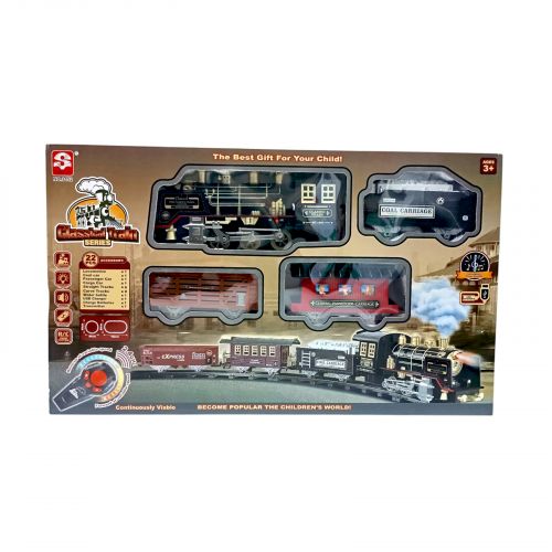 Железная дорога на радиоуправлении аккумулятор 3. 7 V, пульт 2. 4 GHz, локомотив, 3 вагона, звуки, подсветка, парогенератор, в коробке  мініатюра фото 1