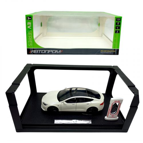 машина мет 1:24 TESLA с зарядной станцией (БЕЛАЯ)  мініатюра фото 1