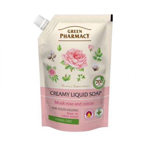 Green Pharmacy рідке мило 460мл дой-пак мускатна троянда та бавовна EN  мініатюра фото 1